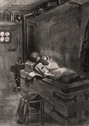 Gwynplaine et Dea dormant sur un coffre - illustration de L